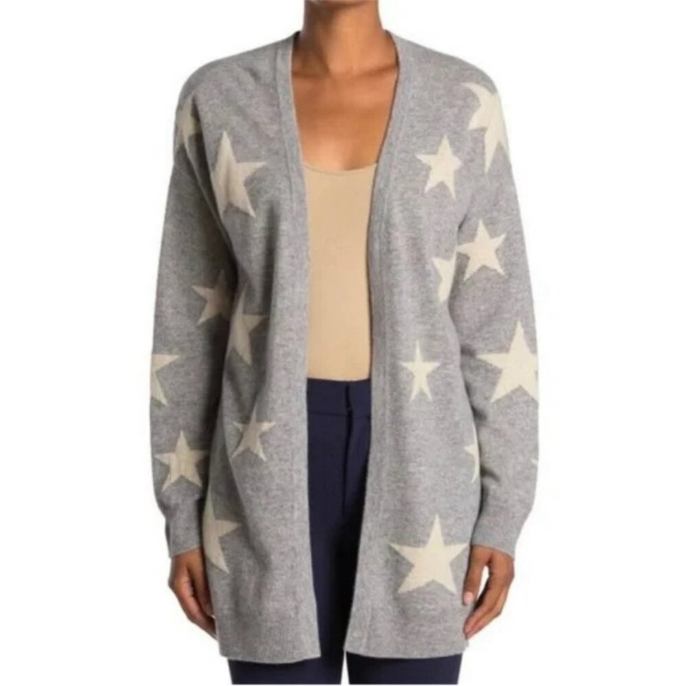 MAGASCHONI Cashmere Star Pattern Open Front Gray Women's Medium Cardigan Sweater